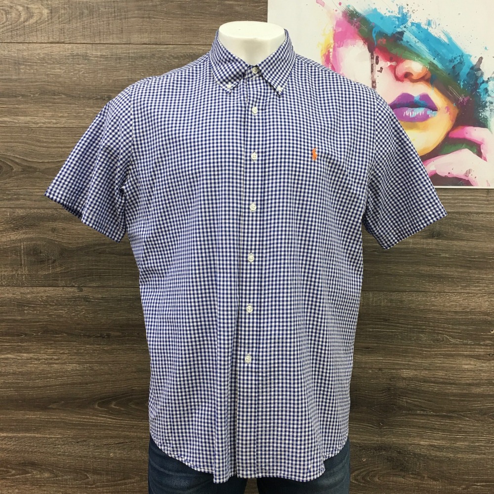 Ralph Lauren Gingham Seersucker Shirt Short Sleeve‎ Button Down Casual XXL